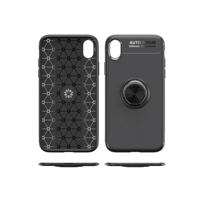 iPhone XR Kılıf Range Yüzüklü Silikon - Siyah-Kırmızı