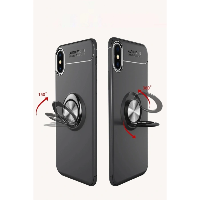 iPhone XS Kılıf Range Yüzüklü Silikon - Siyah-Kırmızı