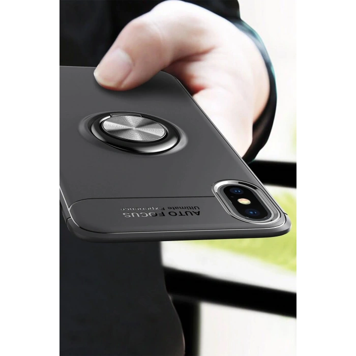 iPhone XS Kılıf Range Yüzüklü Silikon - Siyah-Kırmızı