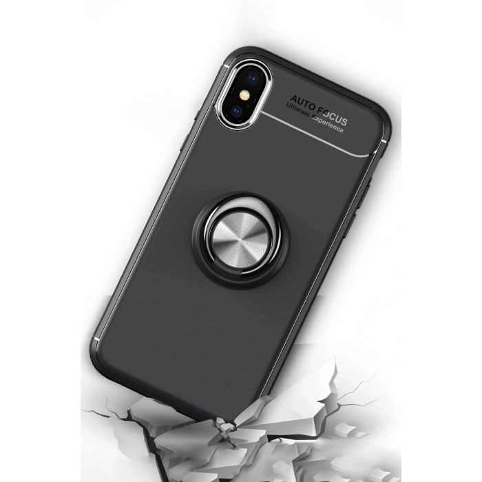 iPhone XS Kılıf Range Yüzüklü Silikon - Siyah-Kırmızı