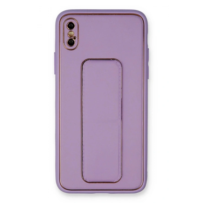 iPhone XS Max Kılıf Coco Deri Standlı Kapak - Koyu Lila