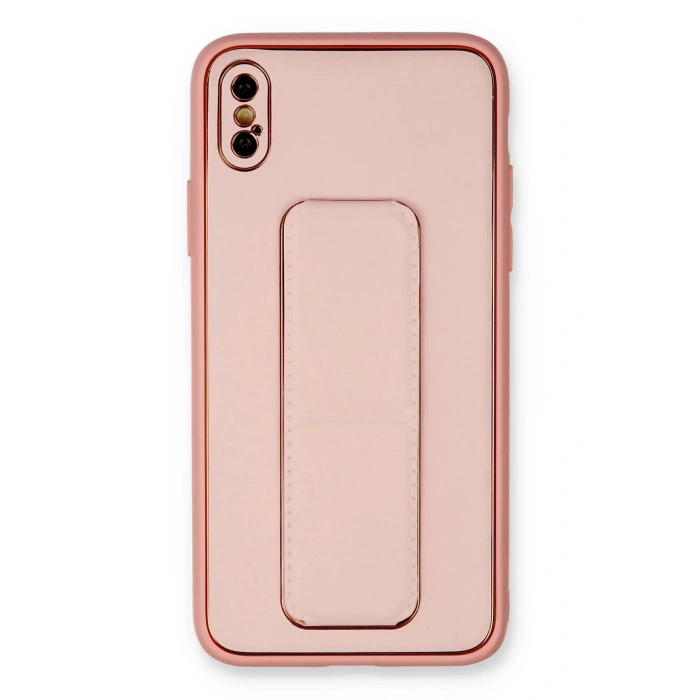 iPhone XS Max Kılıf Coco Deri Standlı Kapak - Pembe