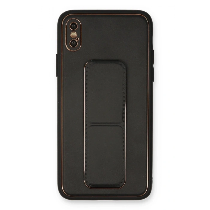 iPhone XS Max Kılıf Coco Deri Standlı Kapak - Siyah