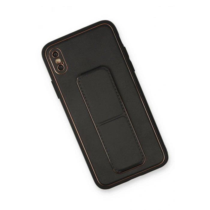 iPhone XS Max Kılıf Coco Deri Standlı Kapak - Siyah