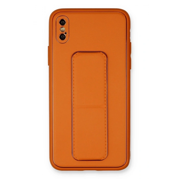 iPhone XS Max Kılıf Coco Deri Standlı Kapak - Turuncu