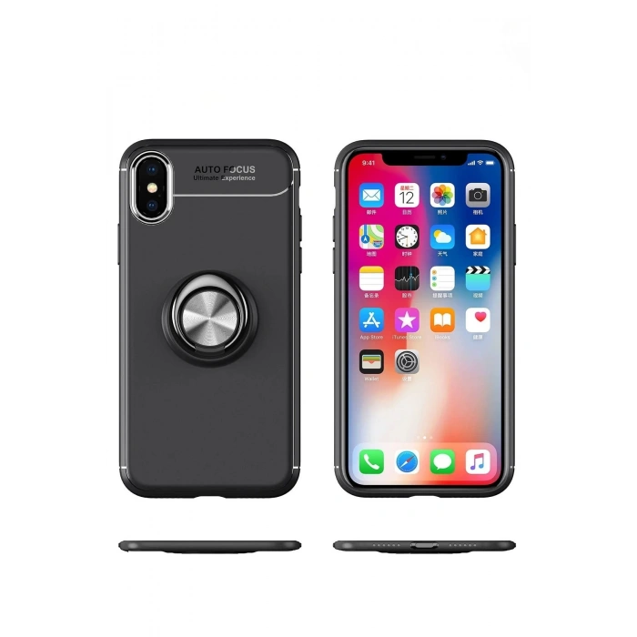 iPhone XS Max Kılıf Range Yüzüklü Silikon - Siyah-Mavi