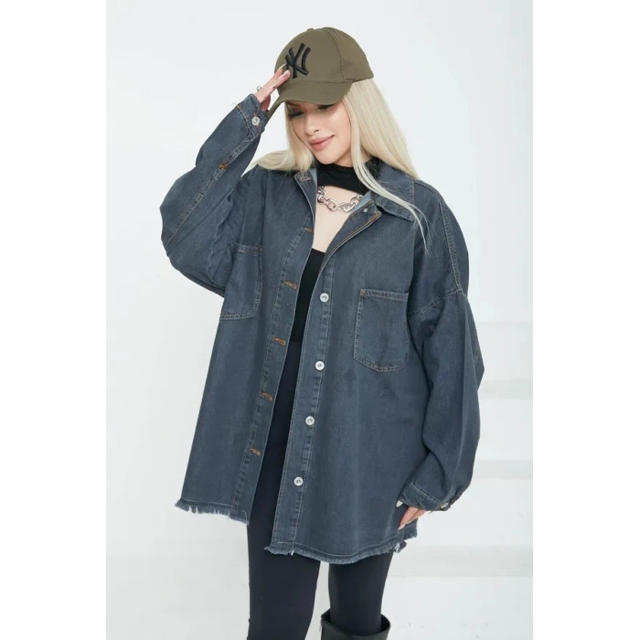 Kadın Çift Cepli Püskül Detay Kot Ceket