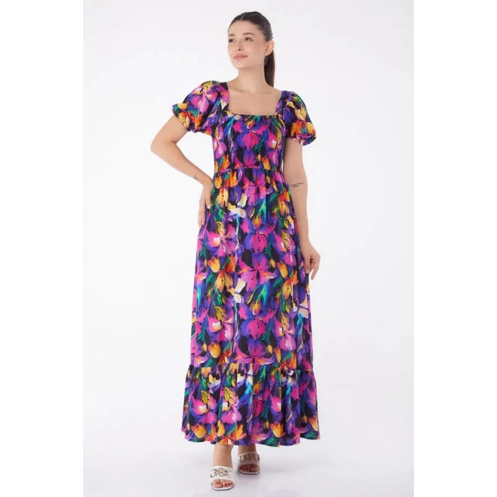 Kadın Fuşya Gipeli Kısa Kollu Elbise