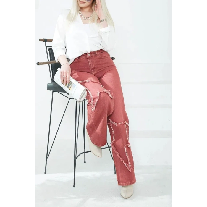 Kadın Yüksel Bel Püskül Detaylı Palazzo Jean Kot Pantolon