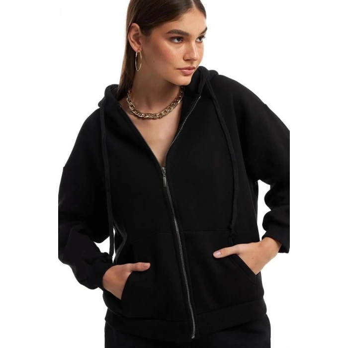 Kapüşonlu Fermuarlı Sweatshirt Hırka