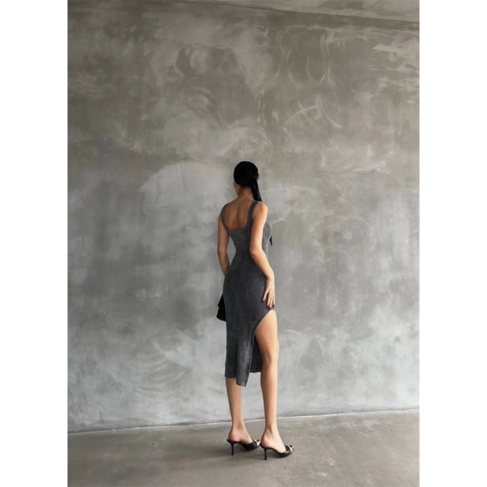 Kaşkorse aşit yıkamalı yırtmaçlı elbise