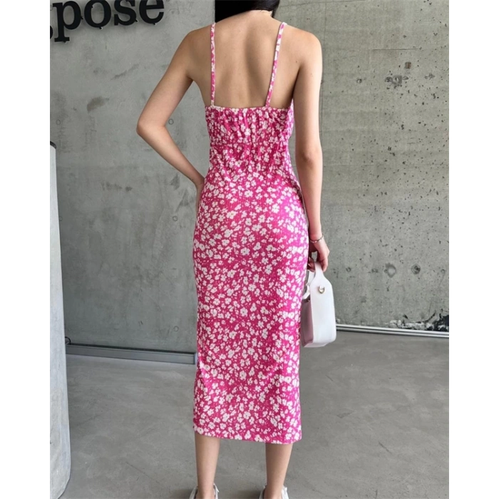 Kaşkorse Desenli askılı elbise