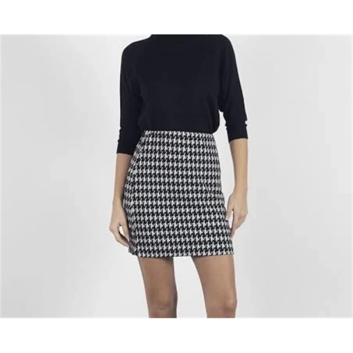 Kazaayağı Likralı Mini Etek Siyahbeyaz