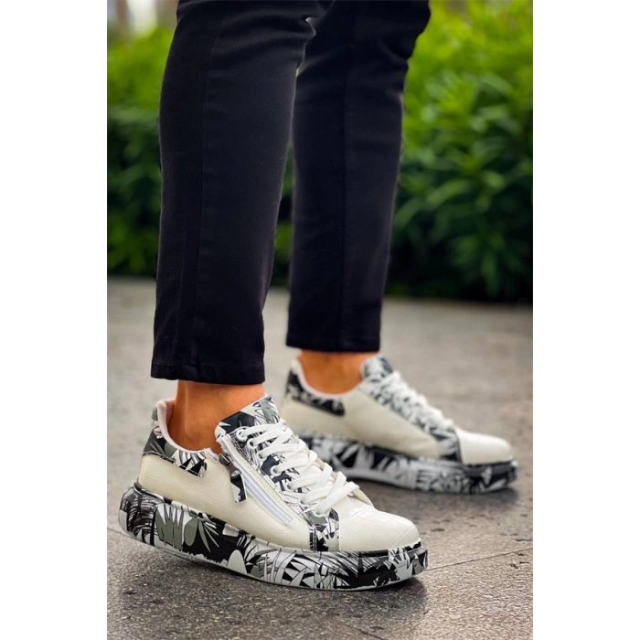 Kb-02  Kuback Bağcıklı Crocodile Beyaz Siyah Günlük Erkek Ayakkabı