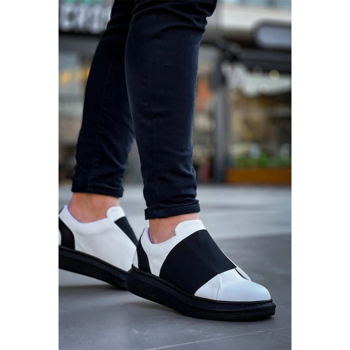 Kb-040  Kuback Beyaz Cilt Siyah Yüksek Taban Lastikli Günlük Erkek Ayakkabı