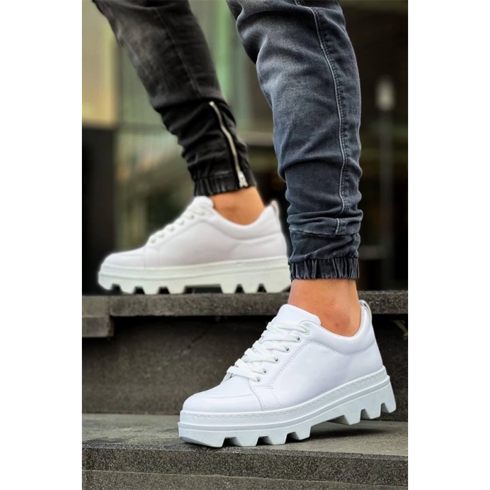 Kb-056 Kuback Beyaz Cilt Beyaz Yüksek Taban Günlük Spor Ayakkabı
