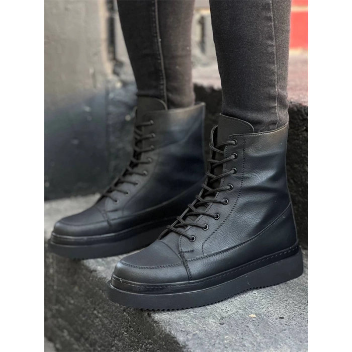 Kb-0991  Kuback Siyah Cilt Siyah Yüksek Taban  Bağcıklı  Postal Bot