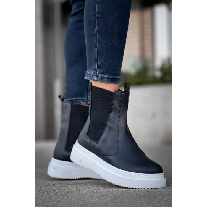 Kb-0992  Kuback Siyah Cilt  Yüksek Taban  Lastikli Erkek Bot