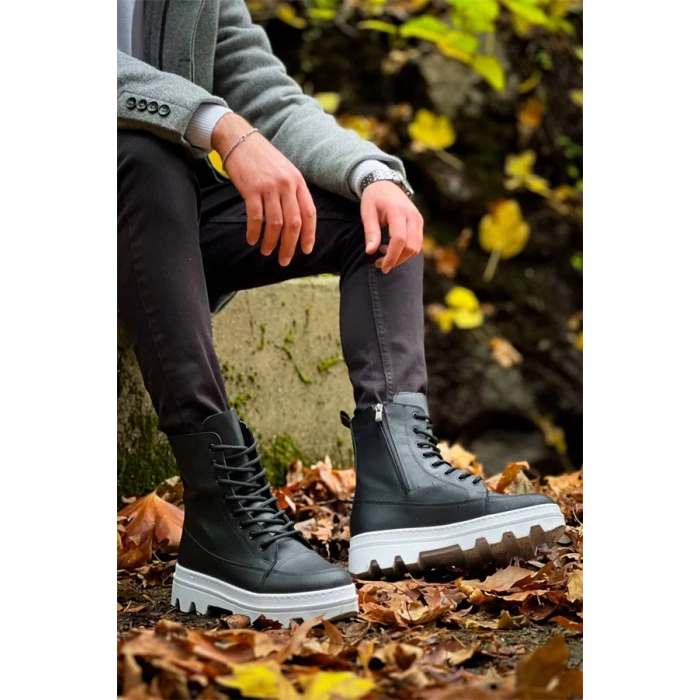 Kb-0993 Kuback Siyah Cilt Beyaz Yüksek Taban Postal Bot