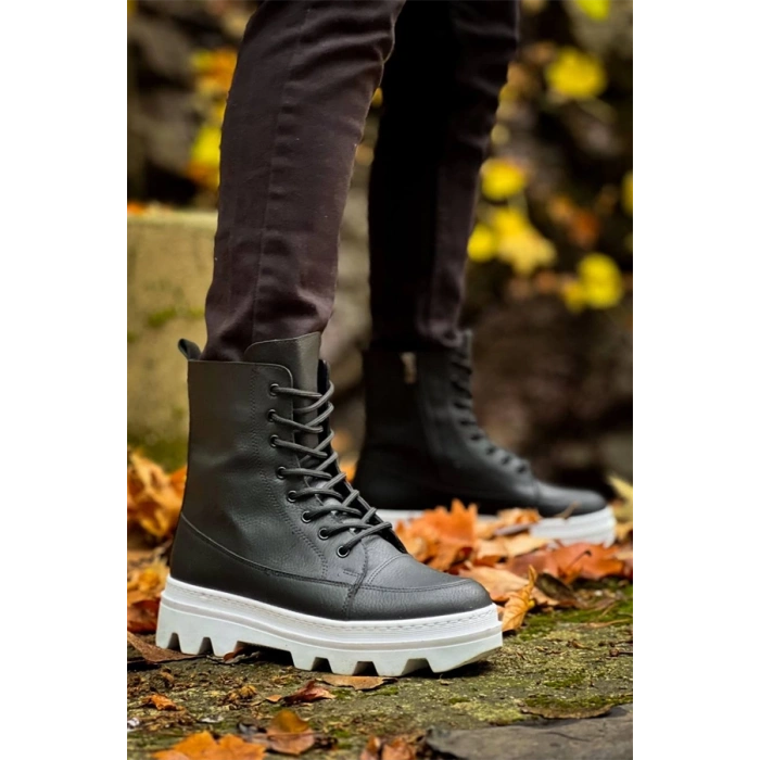 Kb-0993 Kuback Siyah Cilt Beyaz Yüksek Taban Postal Bot