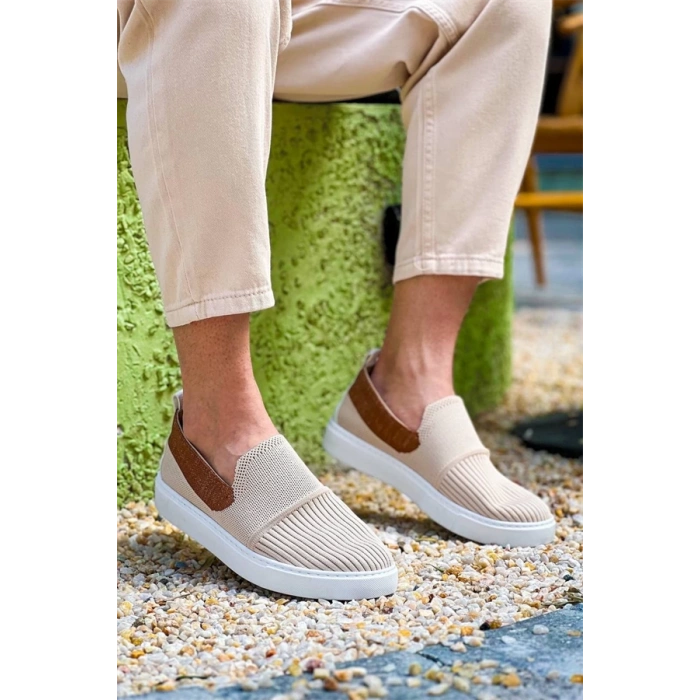 Kb-114  Kuback Bej Taba Triko Yüksek Taban Bağcıksız Günlük Erkek Ayakkabı