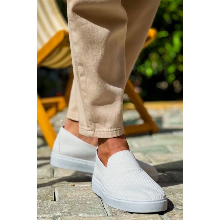 Kb-114  Kuback Beyaz Triko Yüksek Taban Bağcıksız Günlük Erkek Ayakkabı