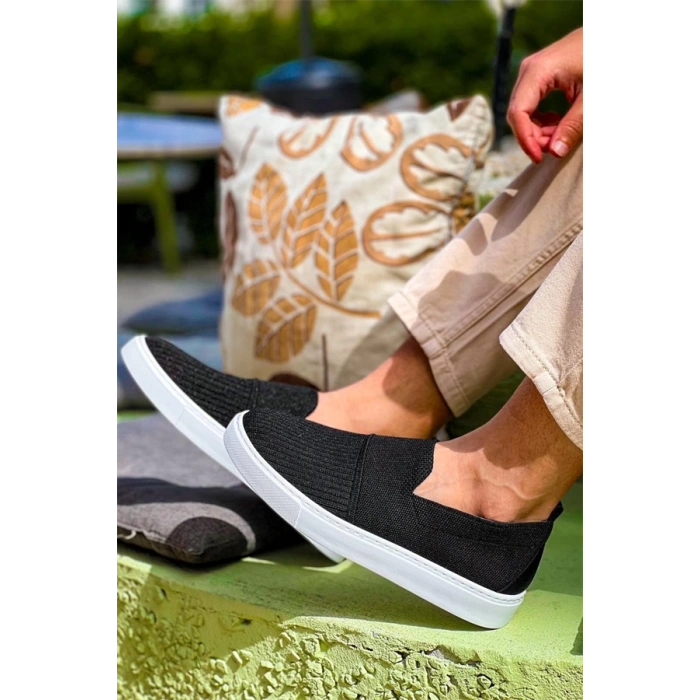 Kb-114  Kuback Siyah Triko Yüksek Taban Bağcıksız Günlük Erkek Ayakkabı