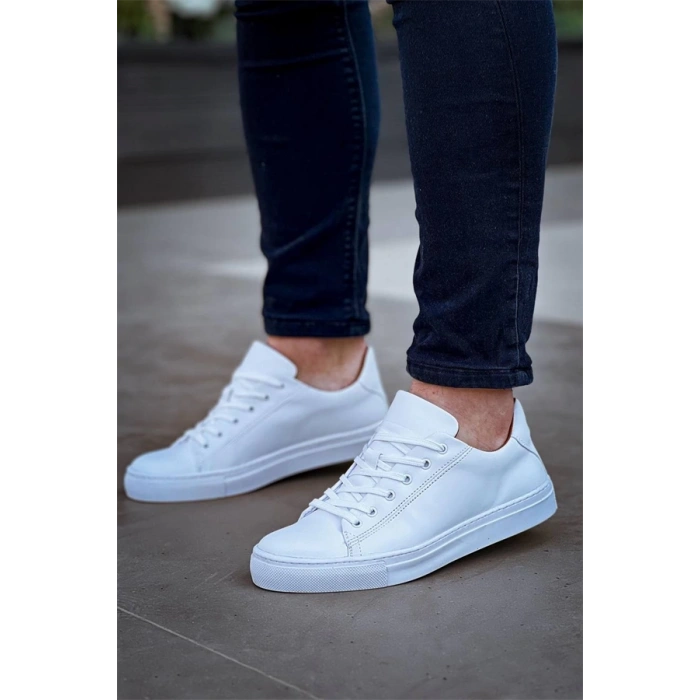 Kb-122  Kuback Beyaz Cilt Yüksek Taban Bağcıklı Günlük Erkek Ayakkabı