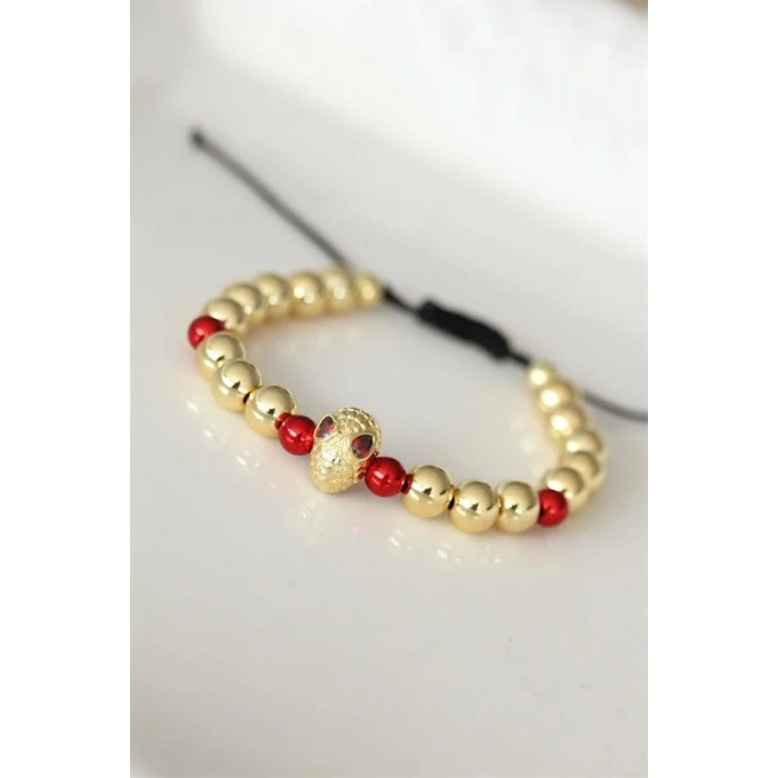 Kırmızı Gözlü Maske Figürlü Gold Renk Çelik Bileklik
