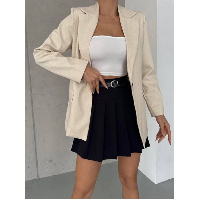 Kolu Çizgili Keten Kadın Ceket