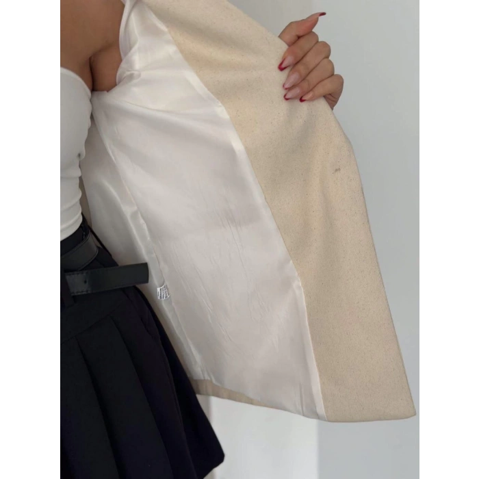 Kolu Çizgili Keten Kadın Ceket