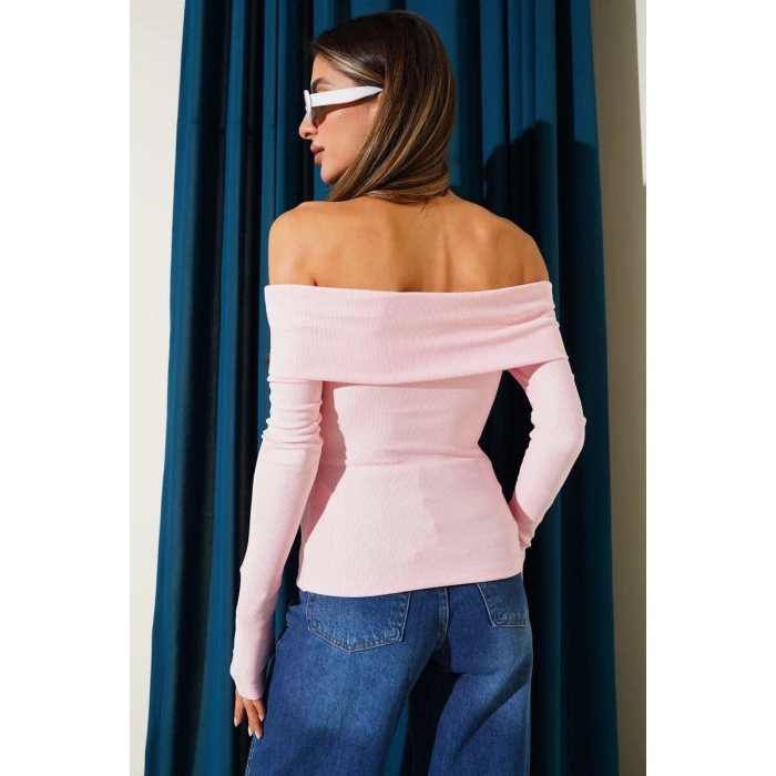 Madonna Yaka Düğmeli Bluz pembe t4329