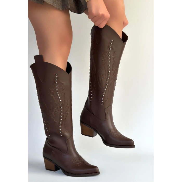 Meof Acı Kahve Cilt Topuklu Çizme