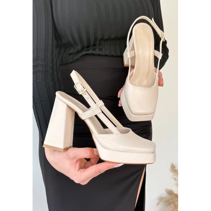 Mety Bej Cilt Topuklu Ayakkabı