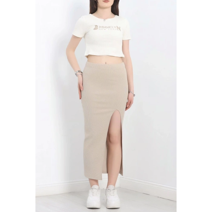 Nakışlı etekli takım bej beyaz s3899