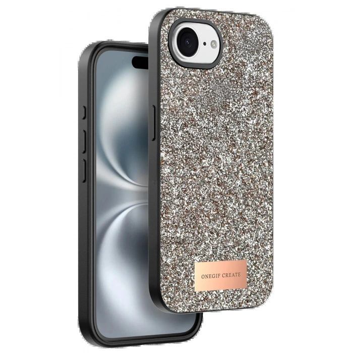 Onegif Apple iPhone 16E Bright Simli Kapak - Çöl Titanyum