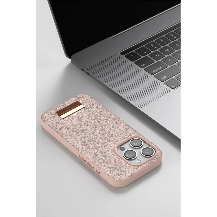 Onegif iPhone 15 Pro Bright Simli Kapak - Pembe