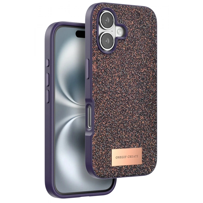 Onegif iPhone 16 Bright Simli Kapak - Derin Mor