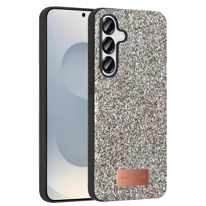 Onegif Samsung Galaxy S25 Bright Simli Kapak - Gold