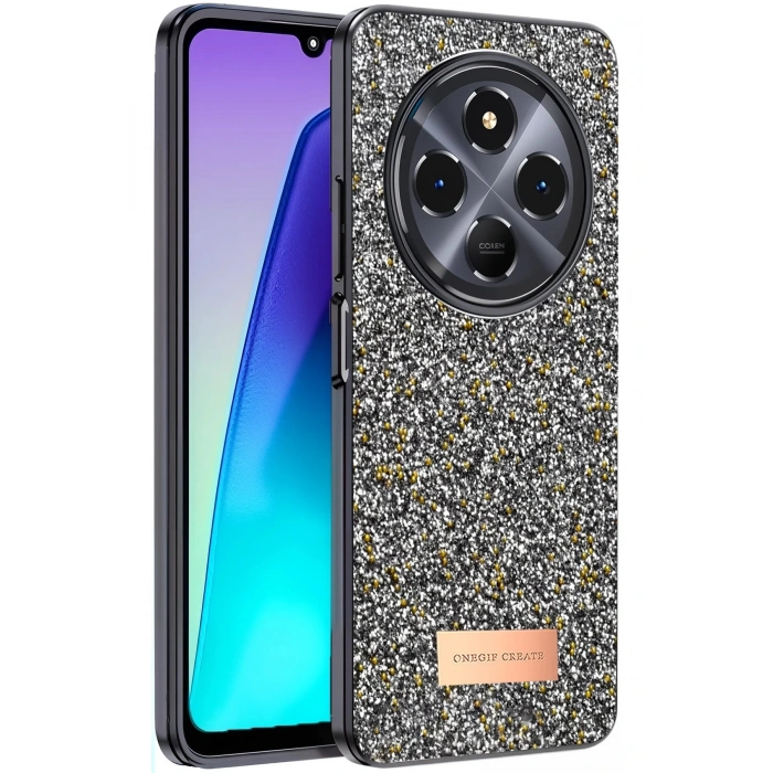 Onegif Xiaomi Redmi 14C Bright Simli Kapak - Gümüş