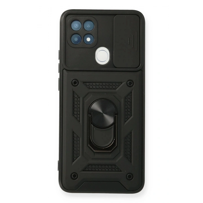Oppo A15 Kılıf Pars Lens Yüzüklü Silikon - Siyah