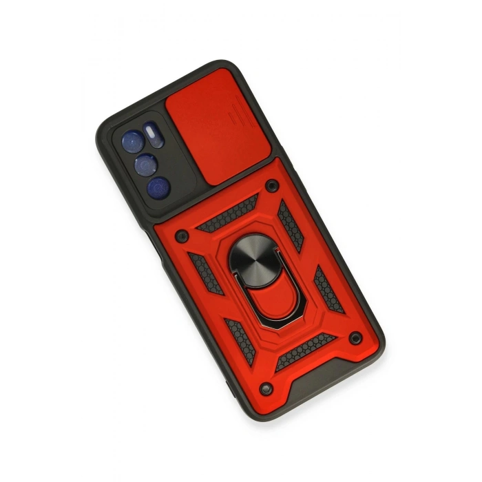 Oppo A16 Kılıf Pars Lens Yüzüklü Silikon - Kırmızı