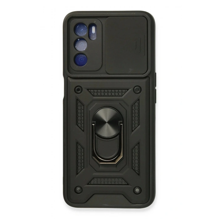 Oppo A16 Kılıf Pars Lens Yüzüklü Silikon - Siyah