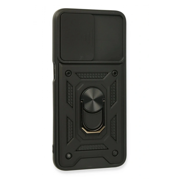 Oppo A16 Kılıf Pars Lens Yüzüklü Silikon - Siyah