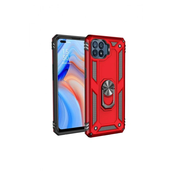 Oppo Reno 4 Lite Kılıf Sofya Yüzüklü Silikon Kapak - Kırmızı