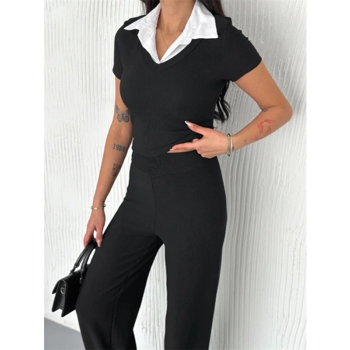 Ottoman kumaş beyaz gömlek yaka takım s4142