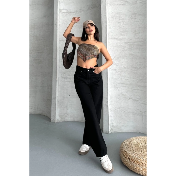 Palazzo straight enzim süper taş yıkama jeans pantolon siyah d2008