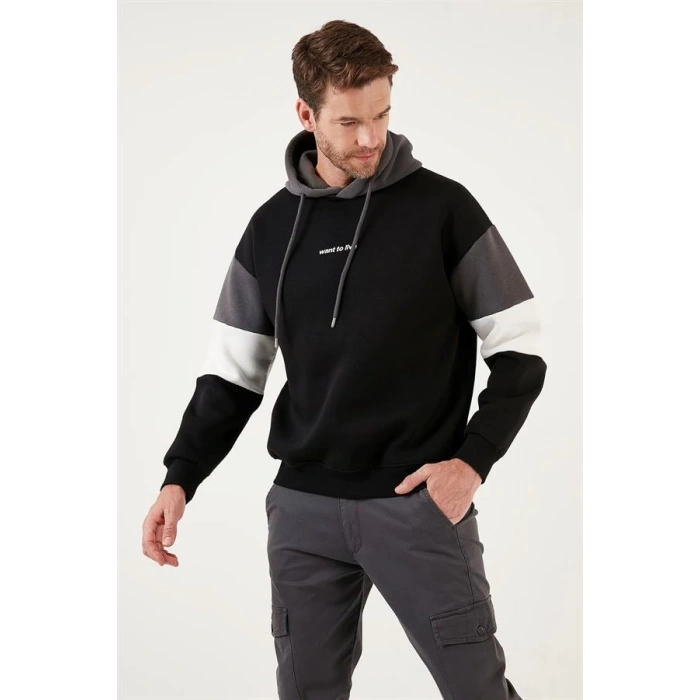 Parçalı Kapşonlu Sweatshirt