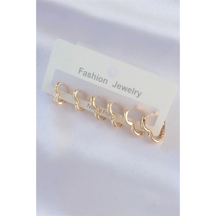 Pirinç Gold Renk Kalp Model Küpe Seti