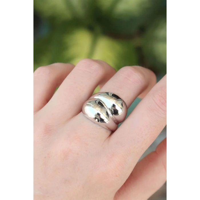 Pirinç Gümüş Renk Ayarlanabilir Damla Yüzük